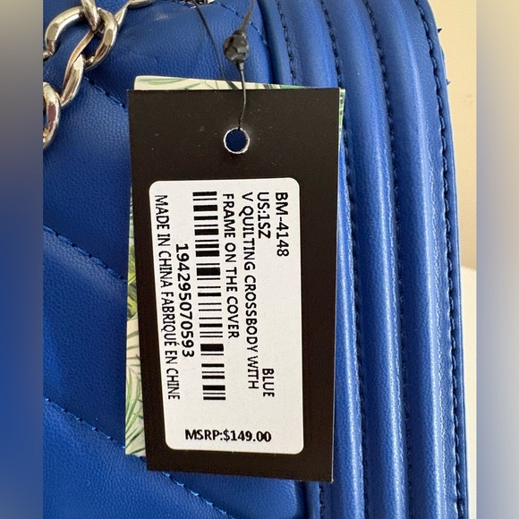 Badgley Mischka Royal Blue Quilted Shoulder Bag with Chain Strap - Picture 3 of 6